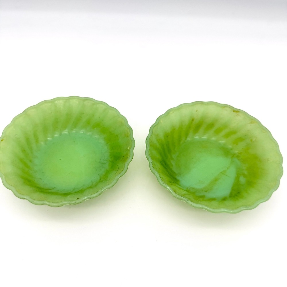 Anchor Hocking Home Dessert‎ Bowl 4.75in Jadeite Glass Mid-Century Green Swirl